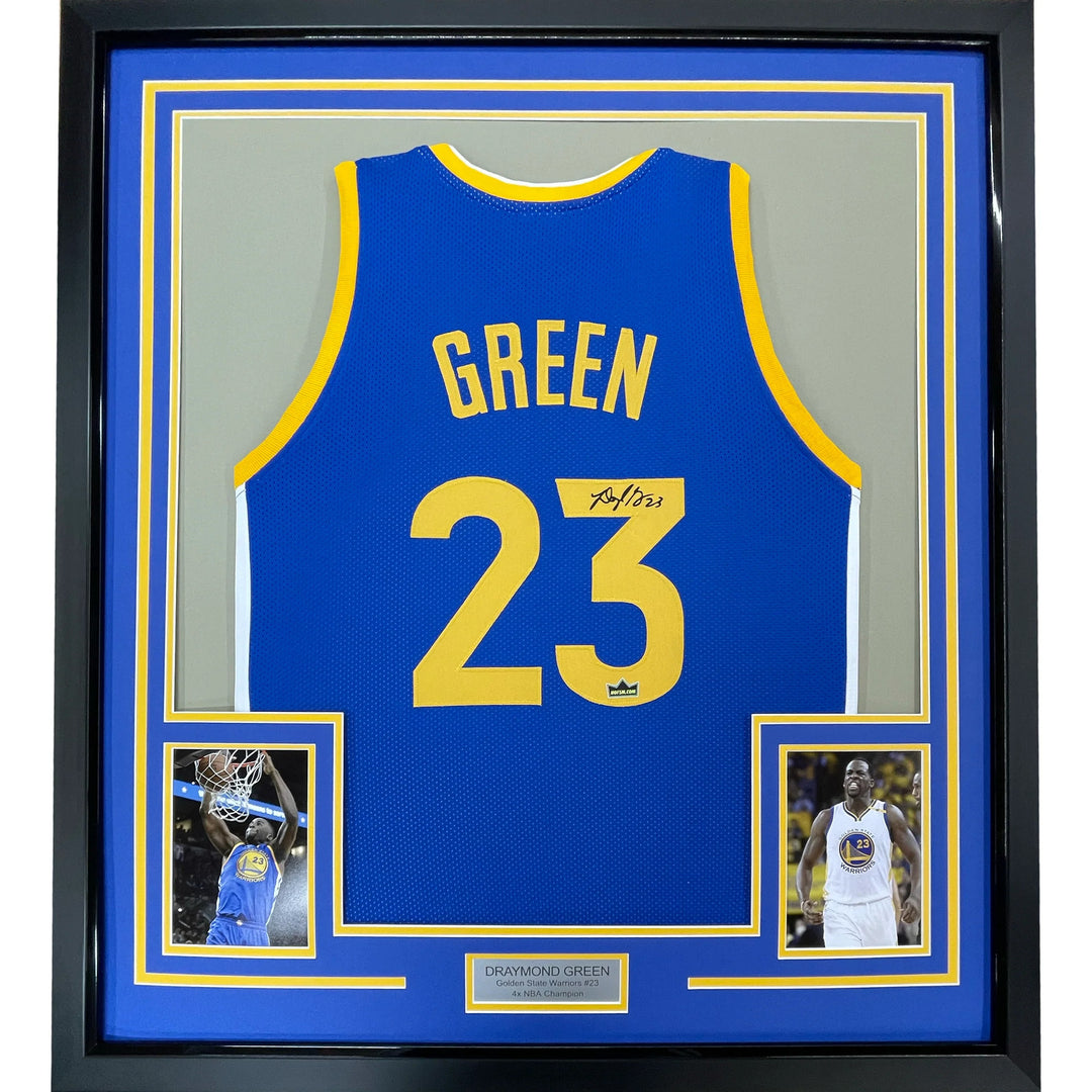 Framed Facsimile Autographed Draymond Green 33x42 Blue Reprint Laser Auto Jersey