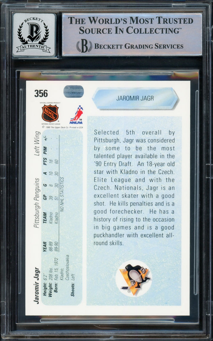 Jaromir Jagr Signed 1990-91 Upper Deck RC 356 Penguins Auto GM 10 Beckett