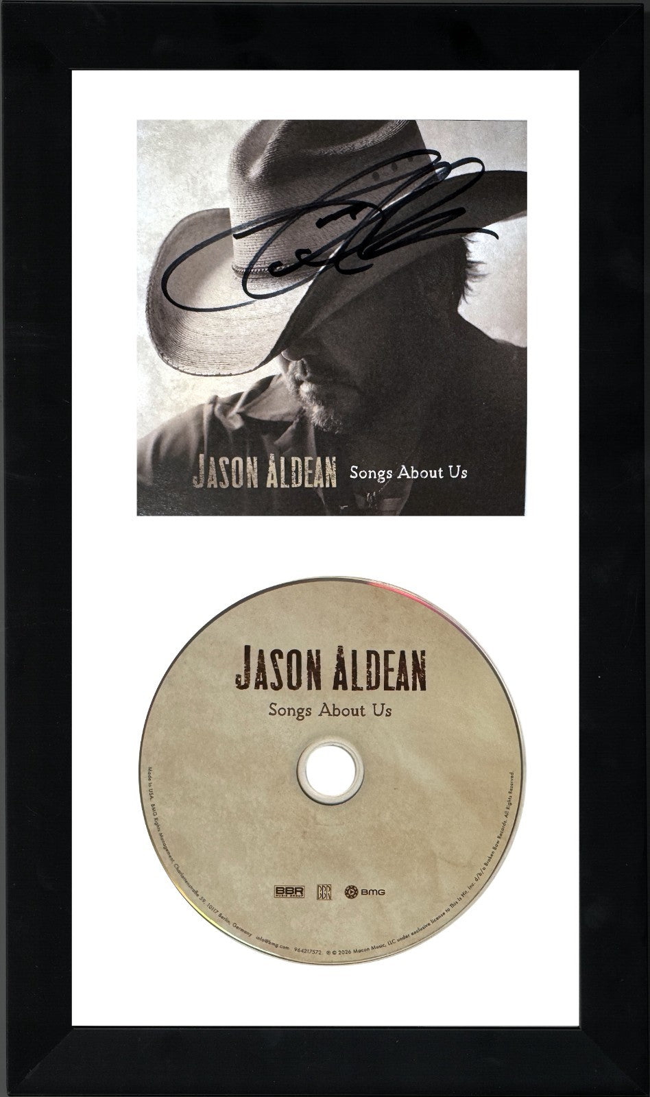 Jason Aldean signed 2026 Songs About Us 4.75x4.75 Art Card Insert/CD Framed- COA