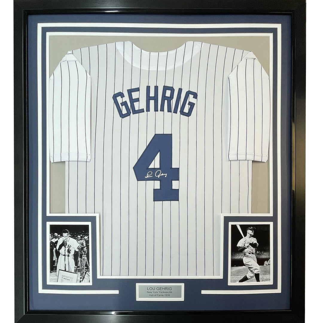 Framed Facsimile Autographed Lou Gehrig 35x39 Reprint Laser Auto Jersey