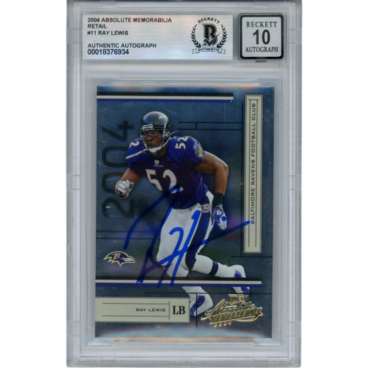 Ray Lewis Autographed 2004 Playoff Absolute #11 Trading Card Beckett 53001