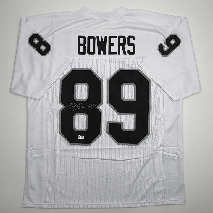 Autographed/Signed Brock Bowers Las Vegas Oakland White Jersey Beckett BAS COA