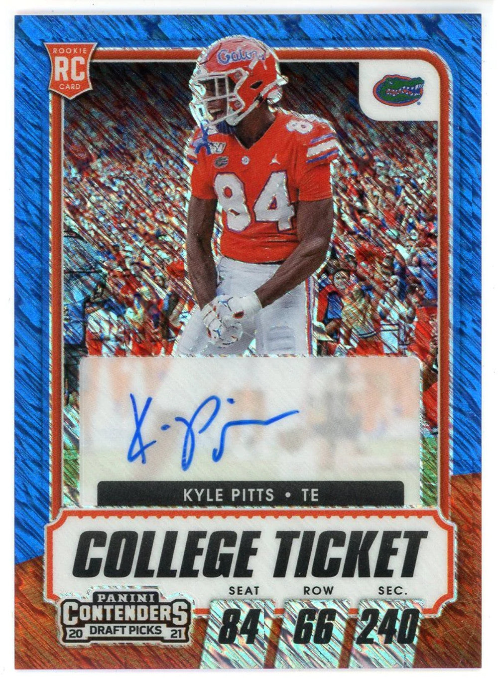 Kyle Pitts Autographed 2021 Panini Contenders Draft Picks College Ticket Prizm R