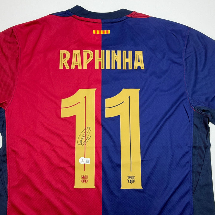 Autographed/Signed Raphinha FC Barcelona Navy #11 Jersey Beckett BAS COA