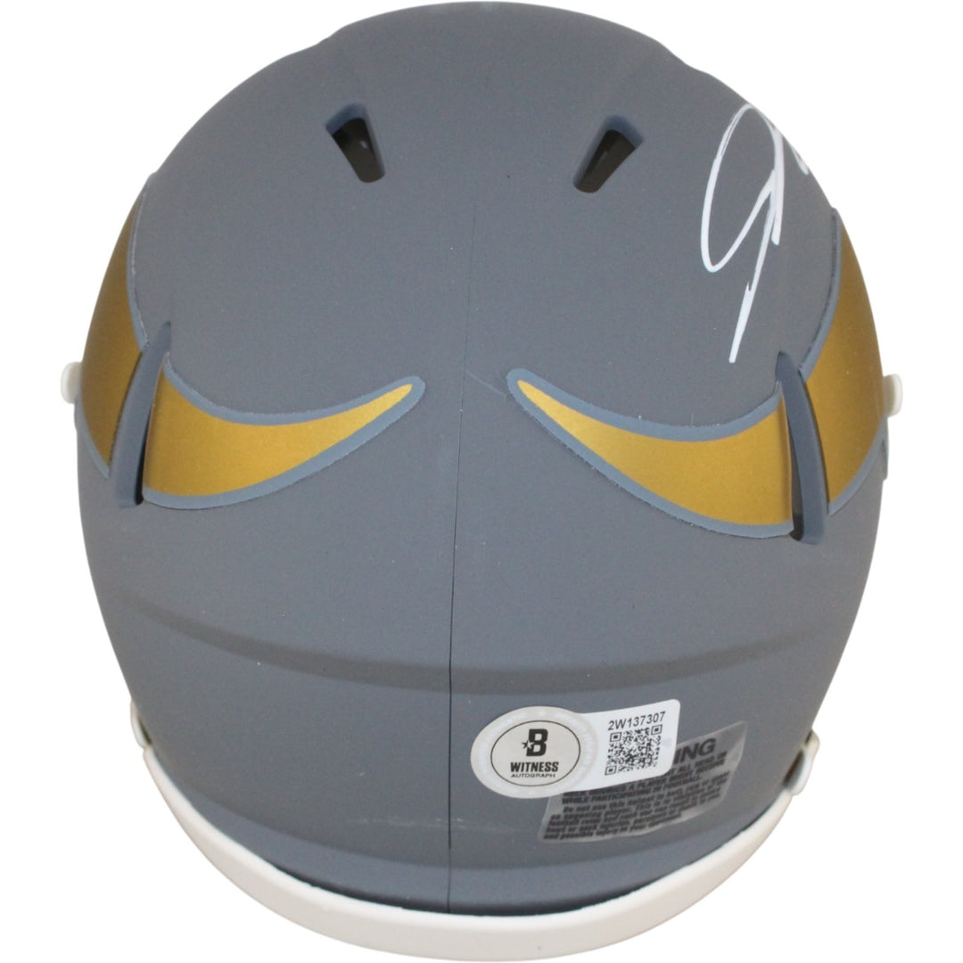 Jordan Addison Autographed Minnesota Vikings Slate Mini Helmet Beckett 53889