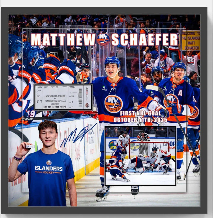 Matthew Schaefer Ny Islanders # 1 Pick Framed 3D Photo 22x22 First NHL Goal