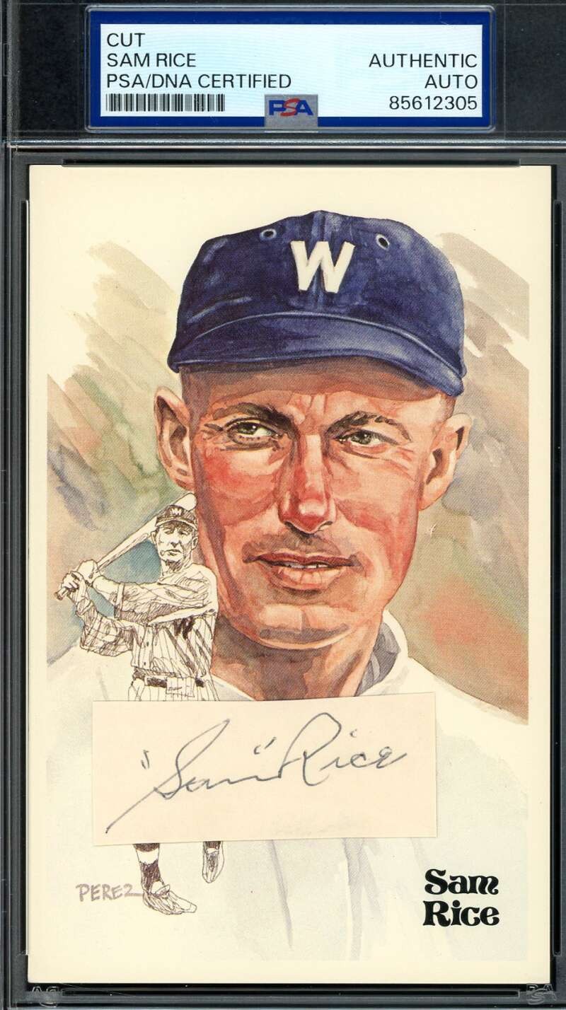 Sam Rice PSA DNA Coa Signed Perez Steele Postcard Cut Autograph