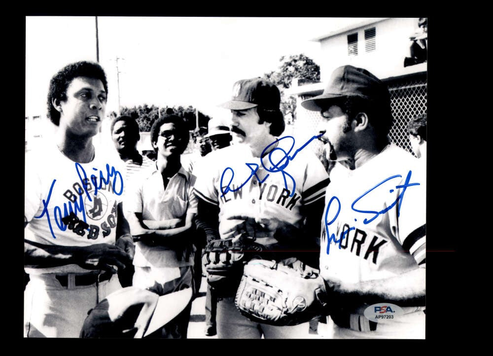 Tony Perez Ed Figueroa Luis Tiant PSA DNA Signed 8x10 Photo Autograph