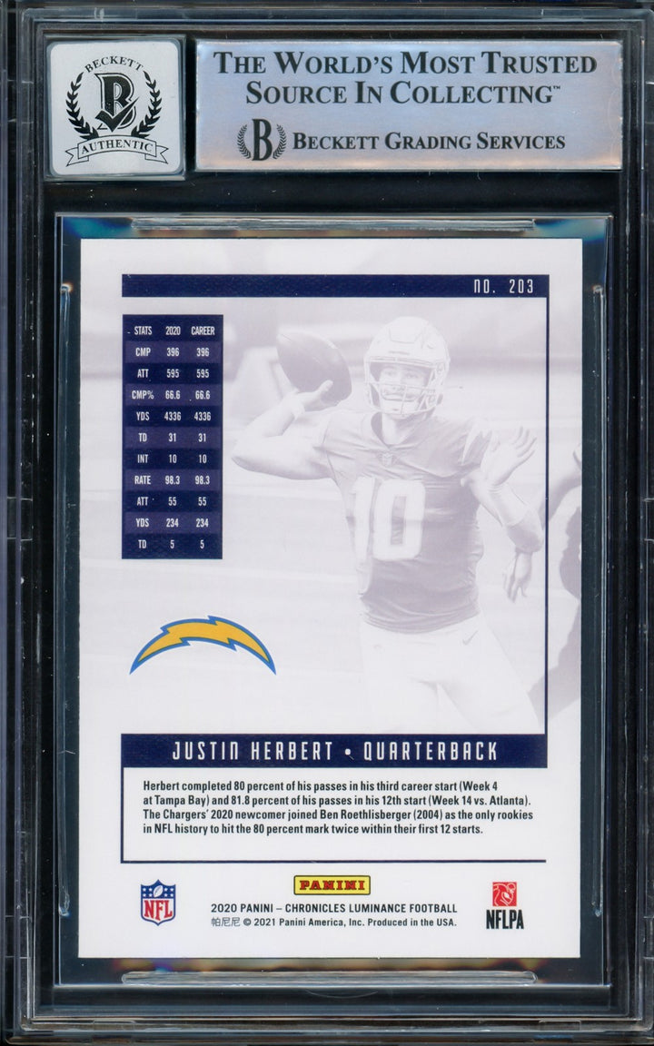 Justin Herbert Signed 2020 Panini Luminance RC 203 Chargers Auto GM 10