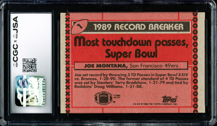 Joe Montana Signed 1990 Topps Card 1 San Francisco 49ers Auto GM 10 CGC x JSA