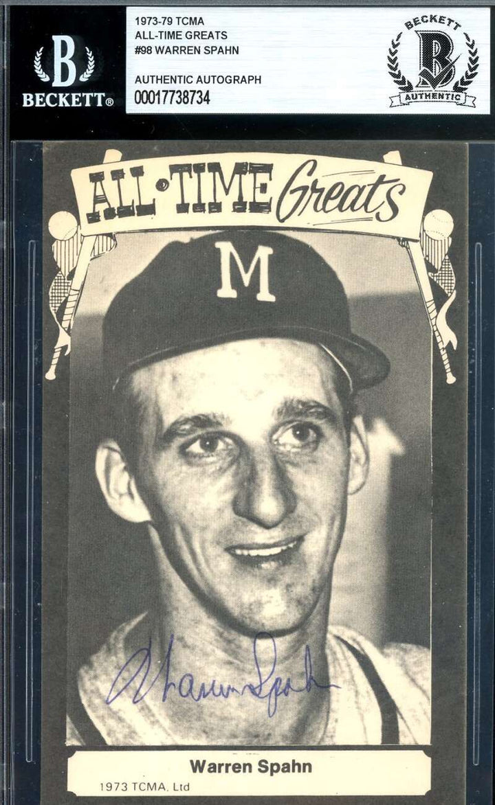 Warren Spahn Beckett BAS Signed 1973-79 TCMA All Time Greats Autograph