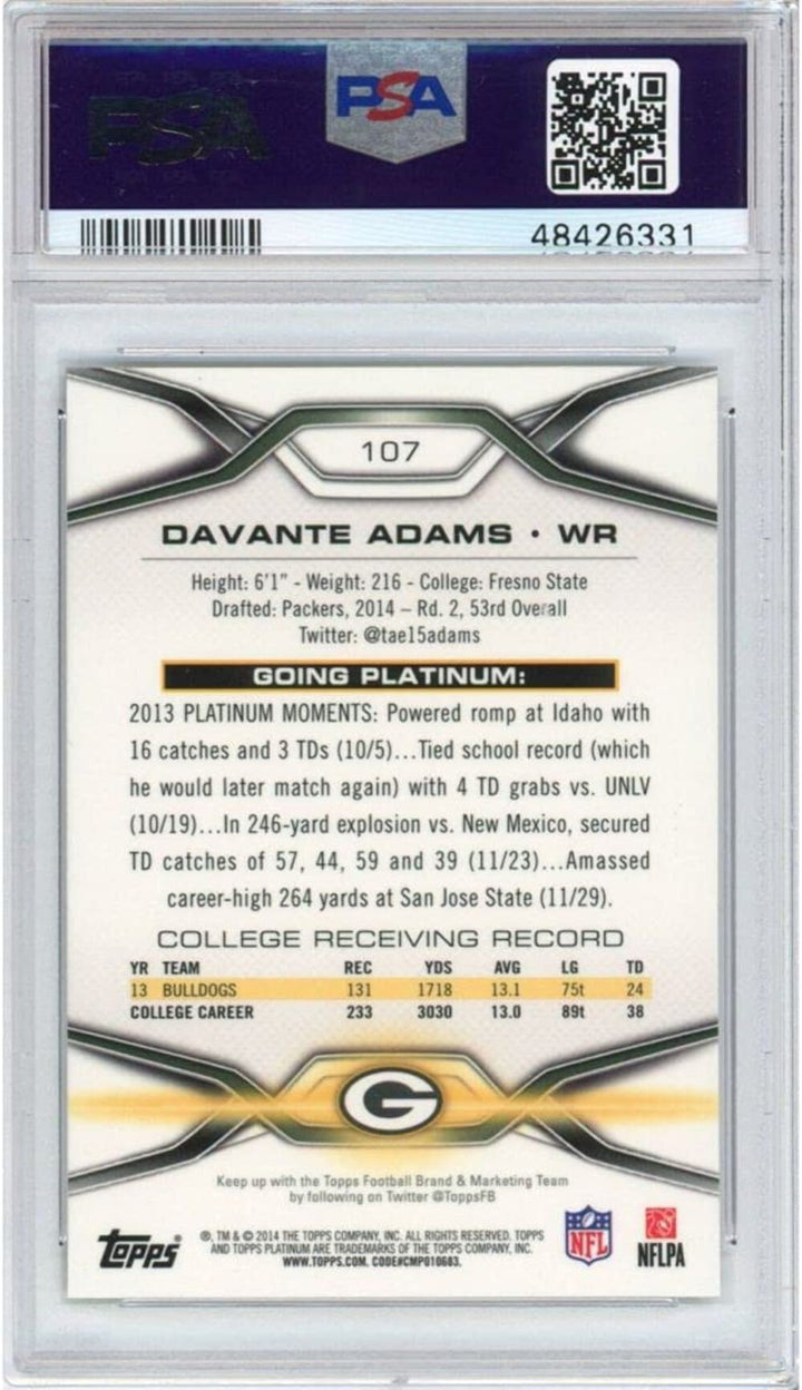 Graded 2014 Topps Platinum Davante Adams #107 Rookie RC Football Card PSA 10 Gem