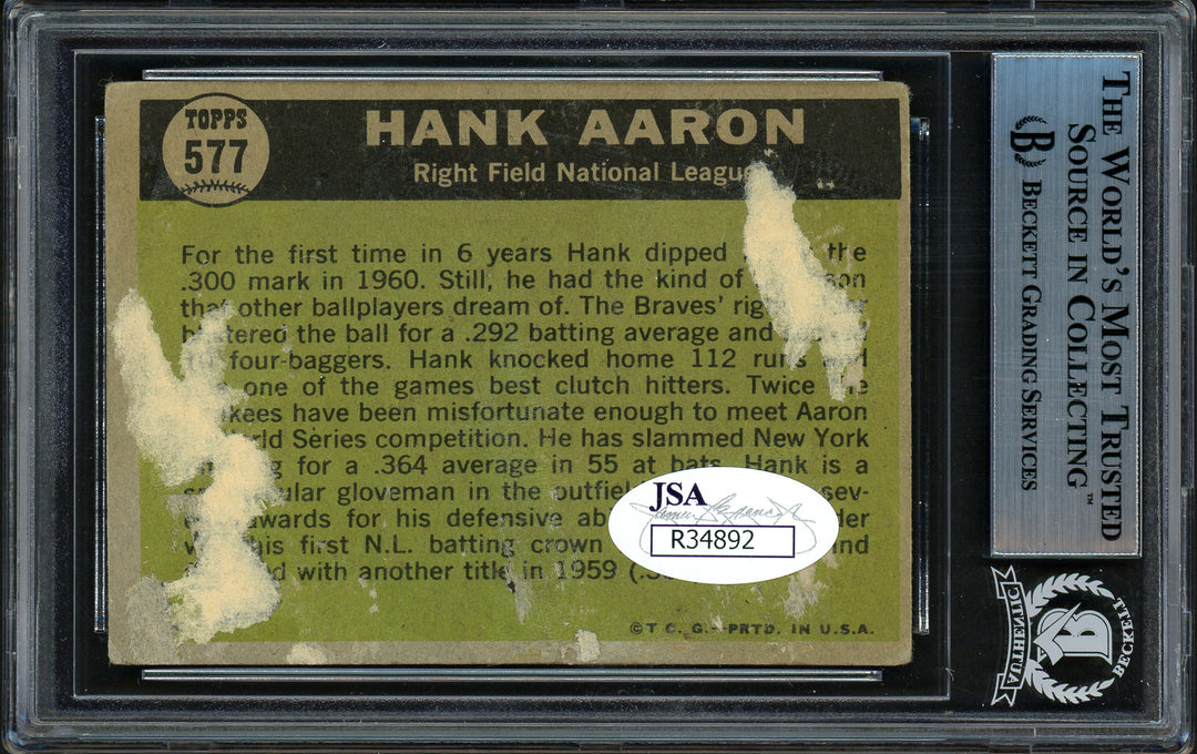 Hank Aaron Signed 1961 Topps Card 577 Milwaukee Braves Beckett #11627907