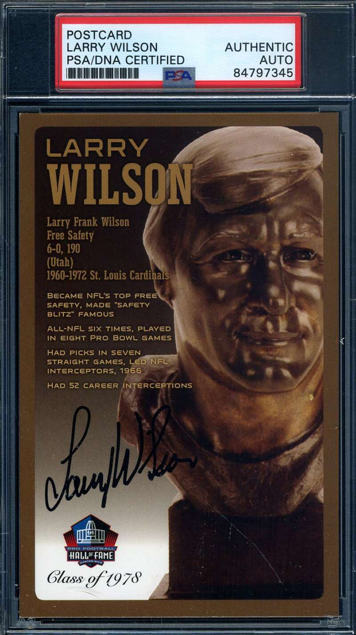 Larry Wilson PSA DNA Signed Hall of Fame Bronze Bust Postcard Autographed