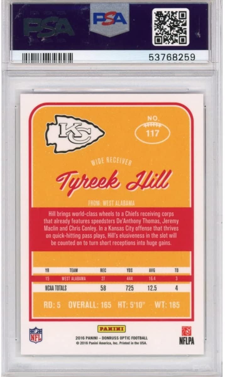 Graded 2016 Panini Donruss Optic TYREEK HILL #117 Rookie RC Card PSA 10