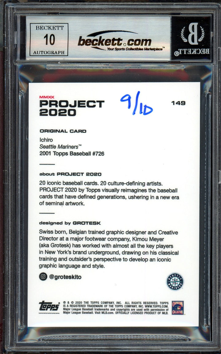 Ichiro Suzuki Auto Topps Project 2020 Grotesk Card 149 Sig 10 /10 Beckett