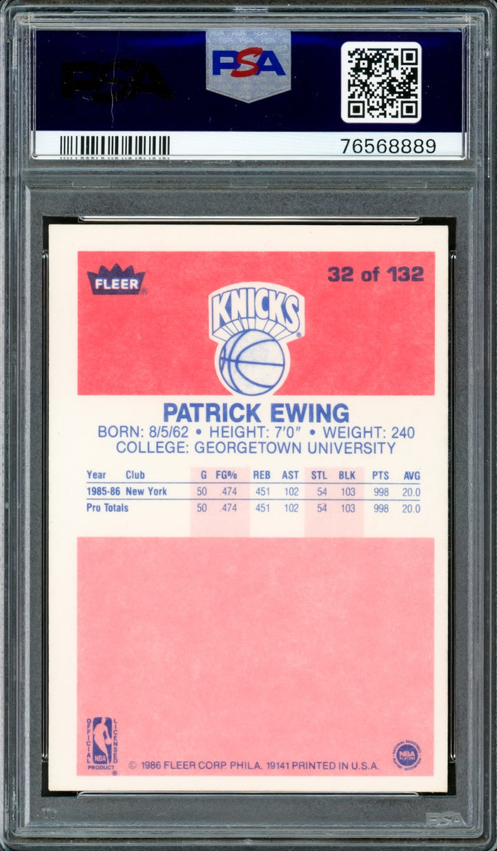 Patrick Ewing Signed 1986-87 Fleer RC #32 New York Knicks PSA7 Auto 10 PSA/DNA