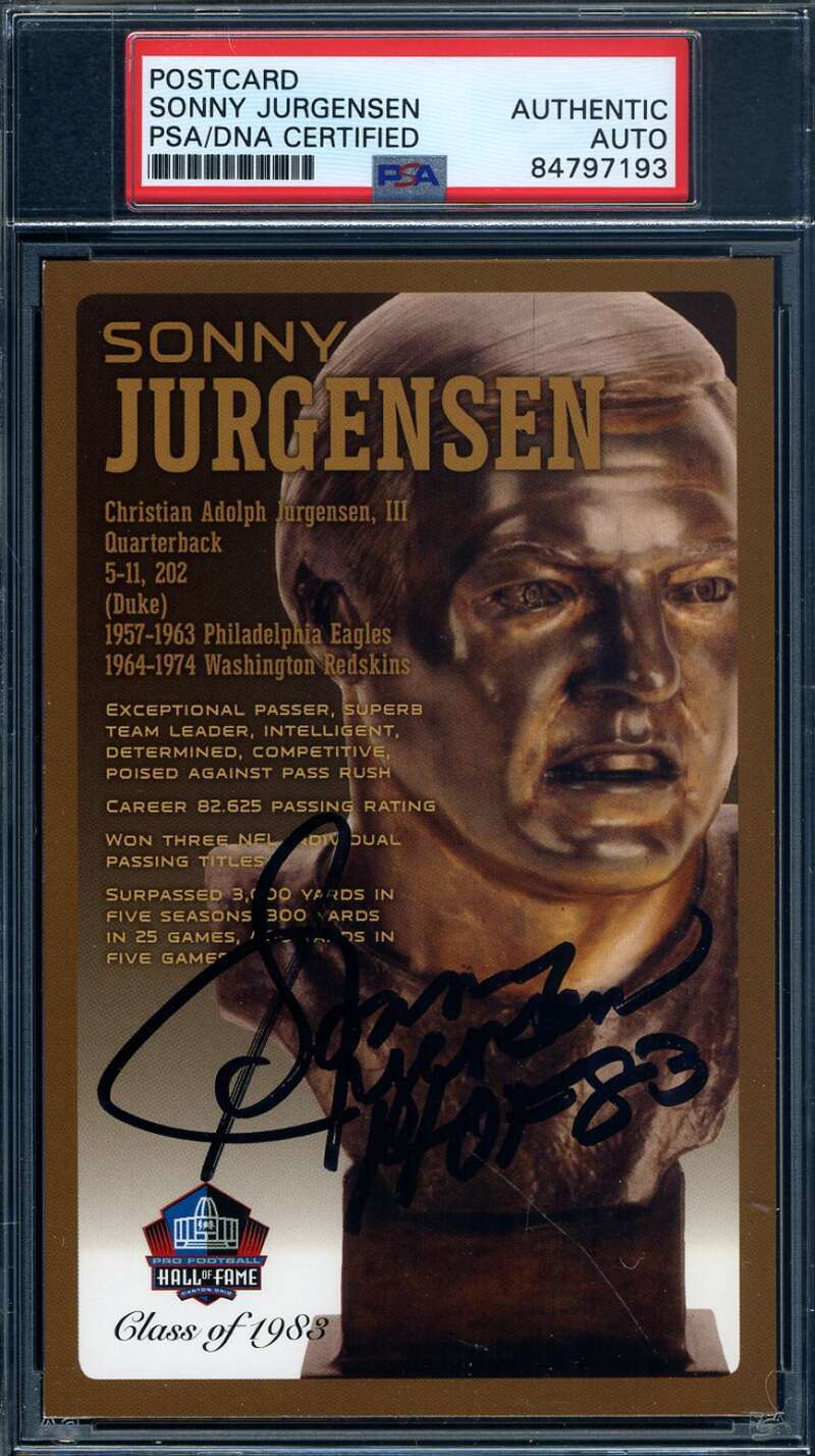 Sonny Jurgensen PSA DNA Signed Hall of Fame Bronze Bust Postcard Autograph