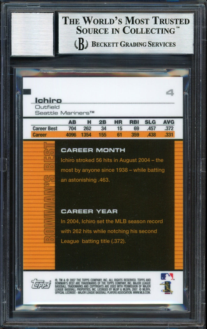 Ichiro Suzuki Auto 2007 Bowman's Best Card 4 Mariners Auto 10 Beckett #12491471