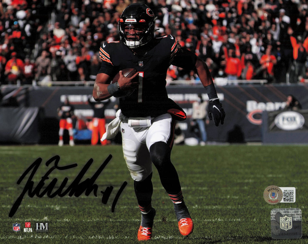Justin Fields Autographed Signed 8x10 Photo Chicago Bears Beckett BAS Witness