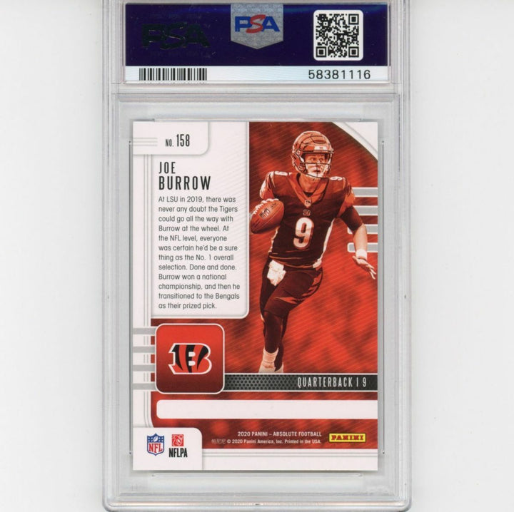 Graded 2020 Panini Absolute JOE BURROW #158 Rookie Football Card PSA 10 Gem Mint