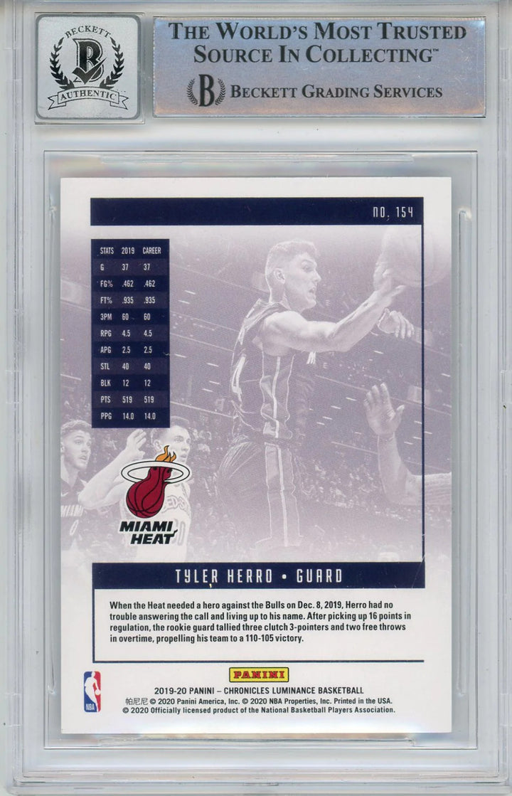Tyler Herro Autographed 2019-20 Panini Chronicles Luminance Rookie Card #154 (BG