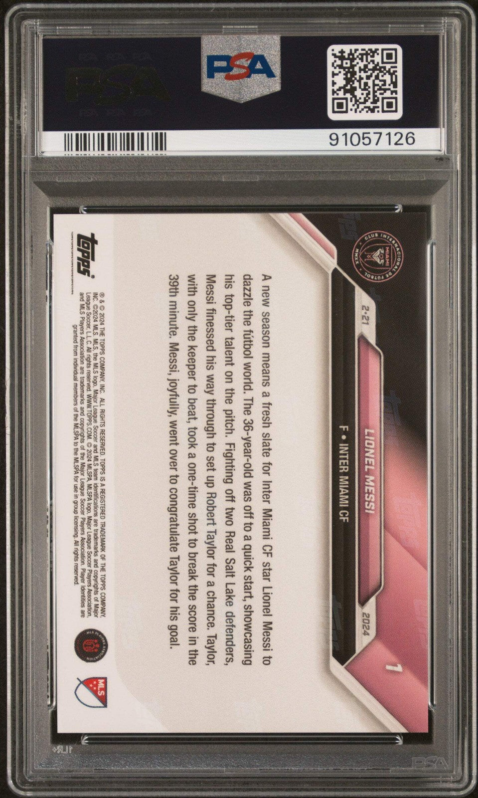 Graded 2024 Topps Now MLS Lionel Messi #1 Maestro Creates 1st Goal of 2024 MLS S