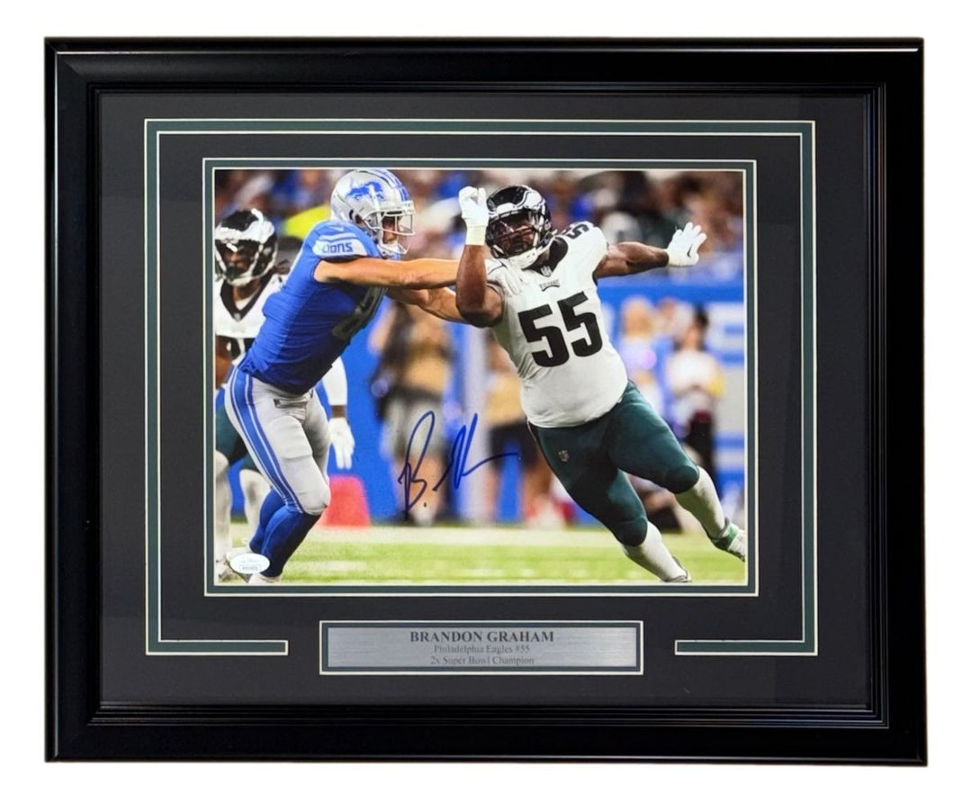 Brandon Graham Signed Framed 11x14 Philadelphia Eagles vs Lions Photo JSA