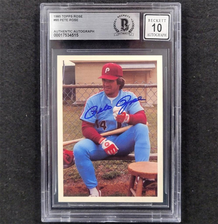 Pete Rose signed 1985 Topps #95 Philadelphia Phillies Card BAS BGS 10 auto