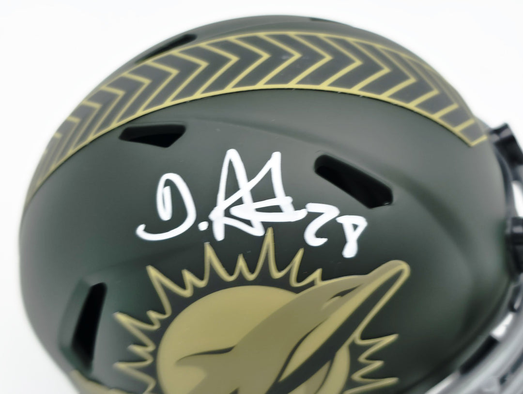 De'Von Achane Auto Dolphins Salute to Service Speed Mini Helmet Beckett Witness