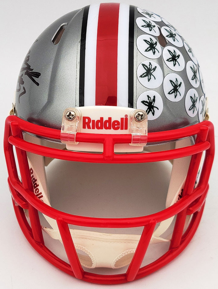 TreVeyon Henderson Auto Ohio State Buckeyes Flash Silver Mini Helmet Beckett