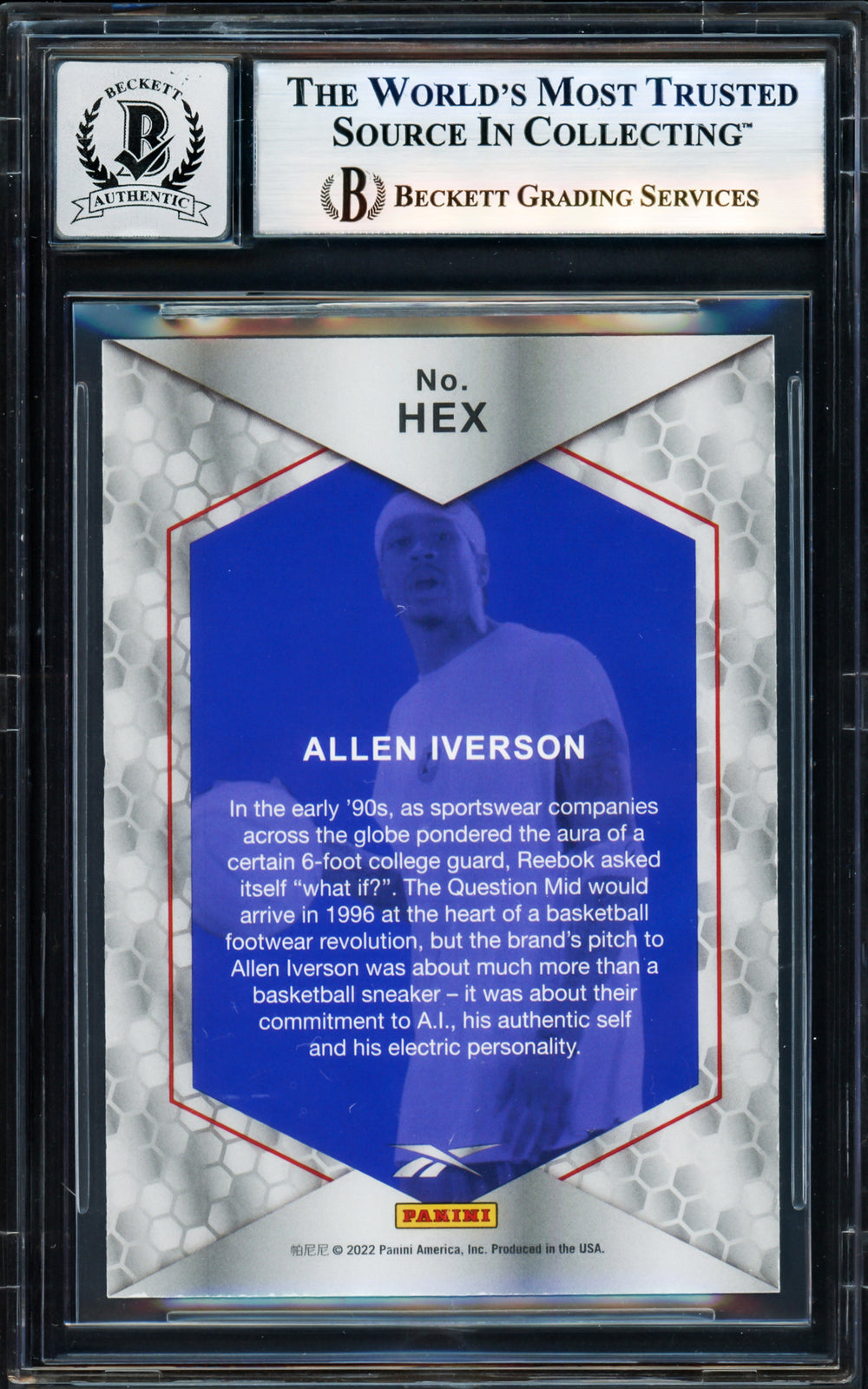 Allen Iverson Auto 2022 Panini X Reebok Blue Holofoil Card HEX Card 76ers Sig 10