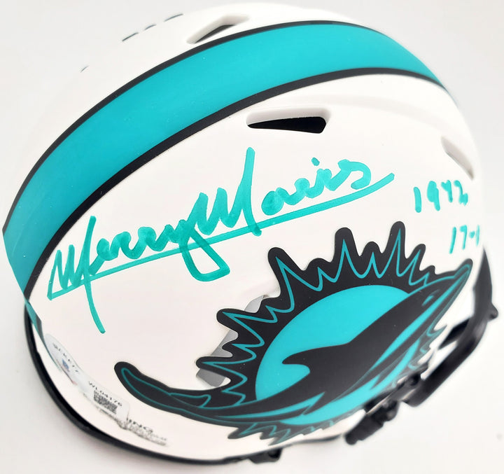 Mercury Morris Auto Dolphins Lunar Eclipse White Mini Helmet 1972 17-0 Beckett