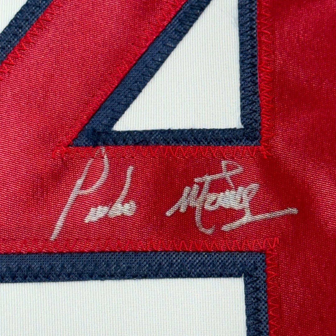 Framed Autographed/Signed Pedro Martinez 33x42 Boston White Jersey JSA COA