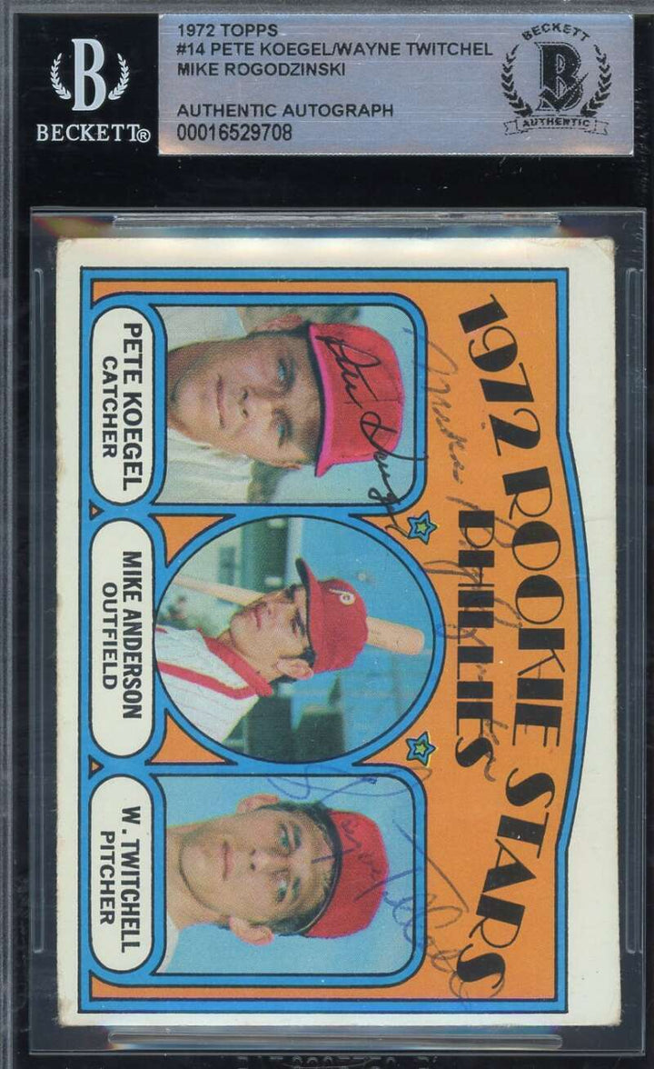 Koegel Anderson Twitchell Beckett BAS Signed 1972 Topps Rookie Stars Autograph