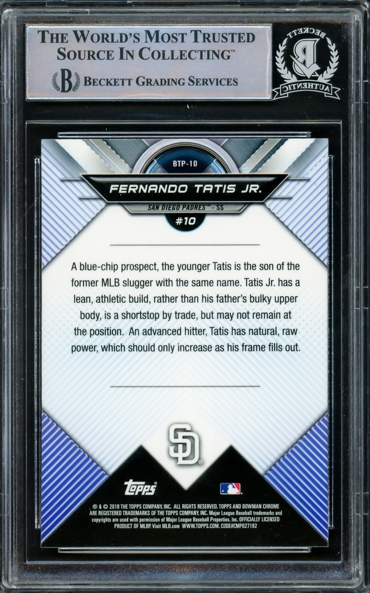 Fernando Tatis Jr. Signed 2018 Bowman Chrome Top 100 RC #BTP10 San Diego Padres