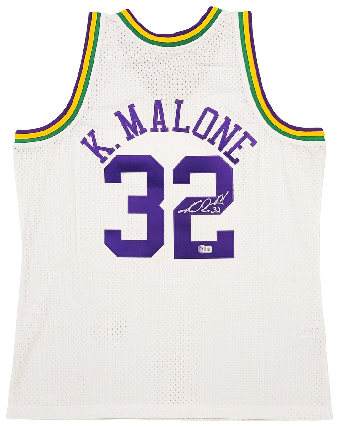 Jazz Karl Malone Auto White Purple Authentic Mitchell Ness Jersey Sz XL Beckett