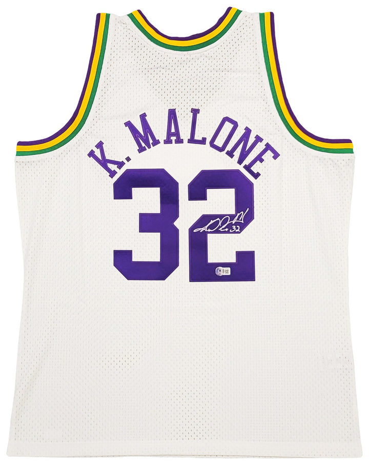 Jazz Karl Malone Auto White Purple Authentic Mitchell Ness Jersey Sz XL Beckett