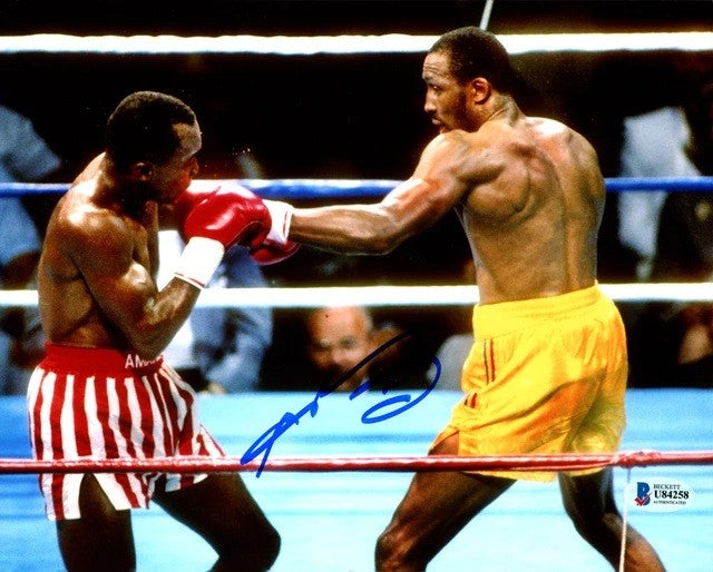Sugar Ray Leonard Signed 8x10 vs Tommy Hearns Boxing Photo BAS