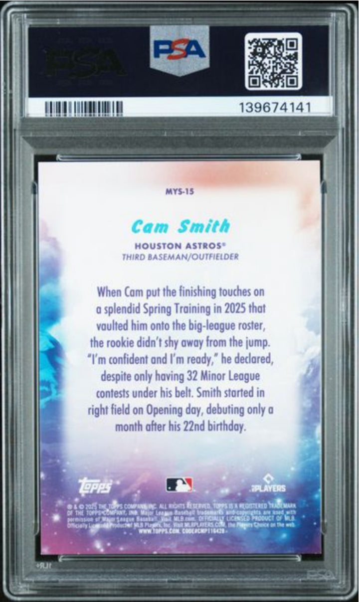 Graded 2025 Topps Update Cam Smith #15 Mystical Rookie RC Baseball Card PSA 10