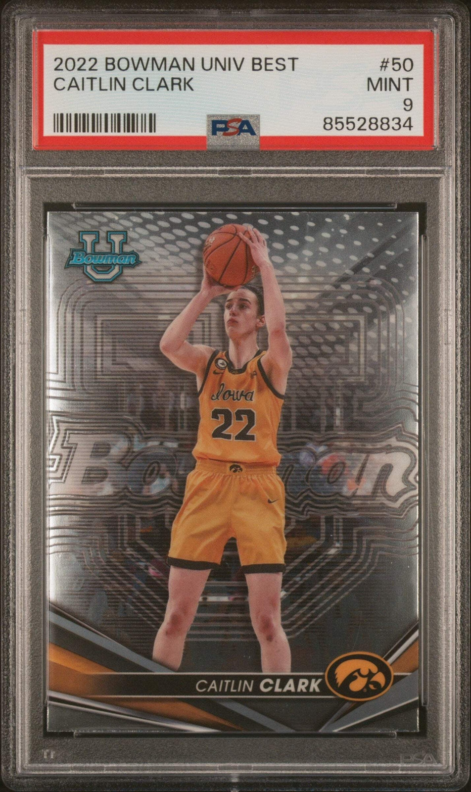 Graded 2022 Topps Bowman Uni Best Caitlin Clark #50 RC Basketball Card PSA 9