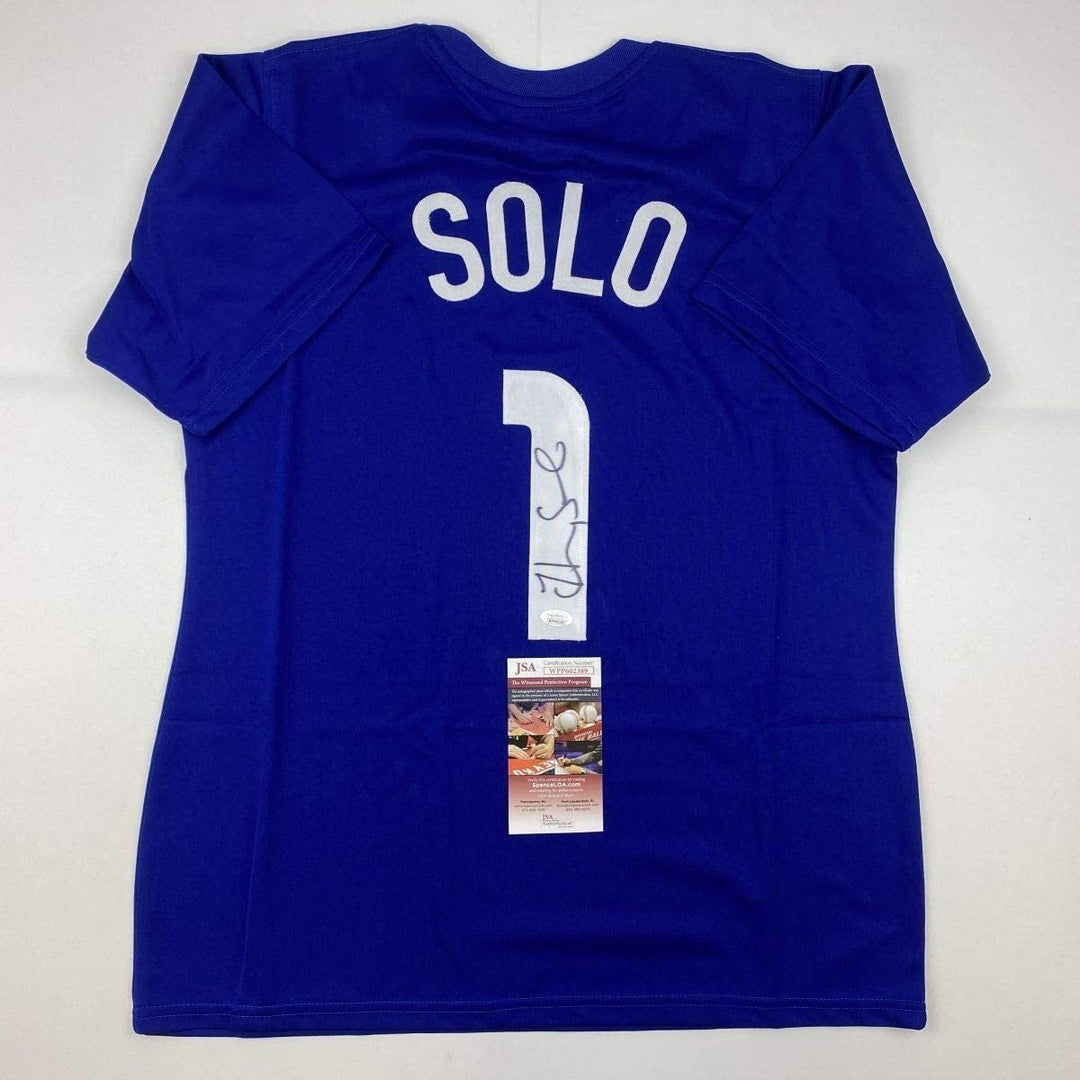 Autographed/Signed Hope Solo Blue Soccer Team USA World Cup Jersey JSA COA