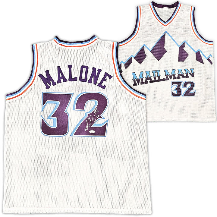 Utah Jazz Karl Malone Autographed Signed White Jersey JSA