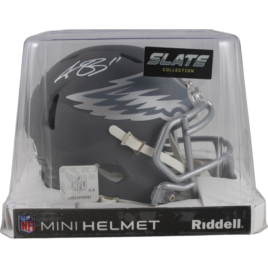 AJ Brown Autographed Philadelphia Eagles Slate Mini Helmet Beckett Witness 48831