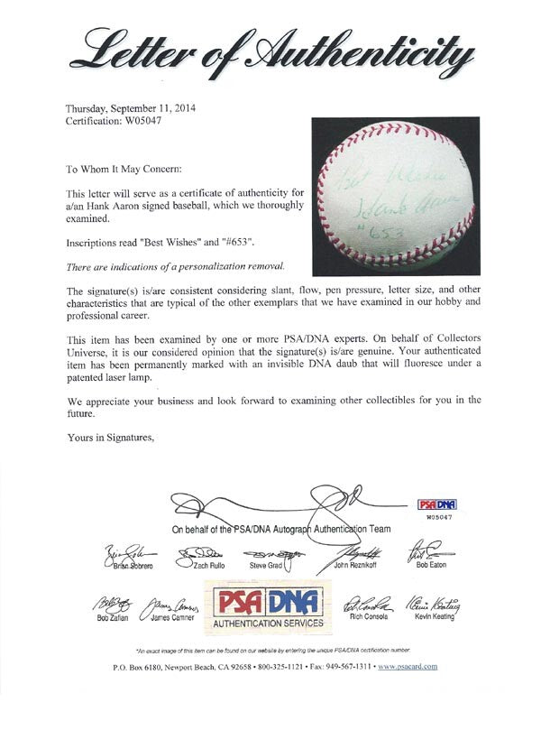 Hank Aaron Auto Padres Baseball Braves "Best Wishes & #563" Vintage PSA/DNA