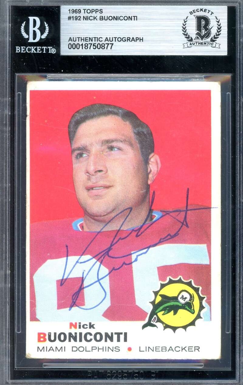 Nick Buoniconti Beckett BAS Vintage Signed 1969 Topps Autograph Patriots