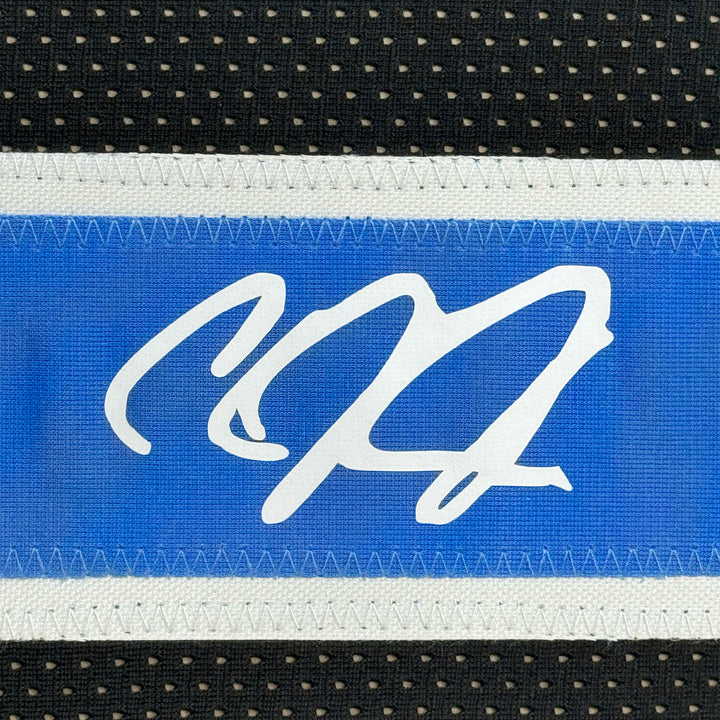 Framed Facsimile Autographed Calvin Johnson 35x39 Detroit Black Reprint Jersey