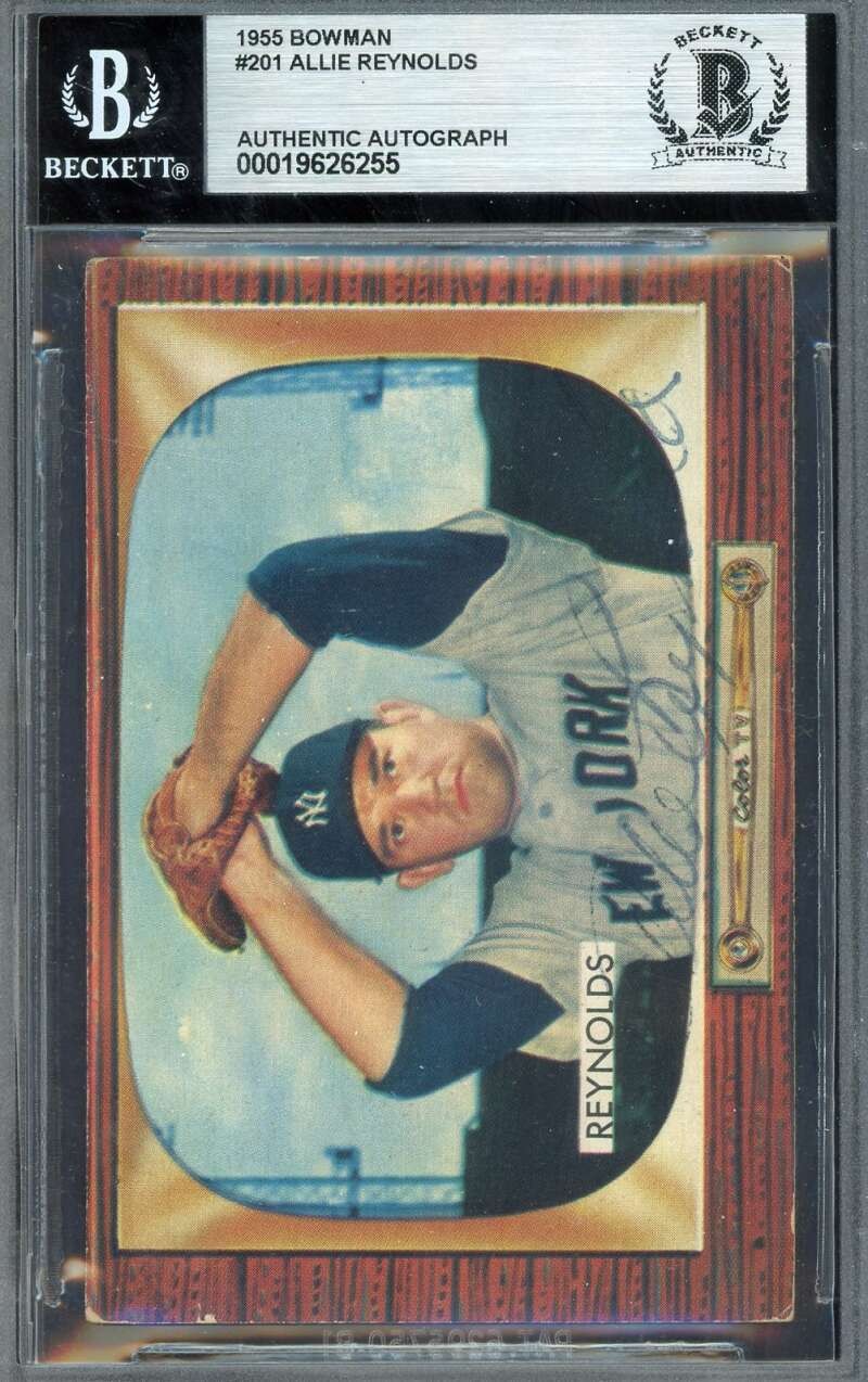Allie Reynolds Beckett BAS Vintage Signed 1955 Bowman Autograph Yankees