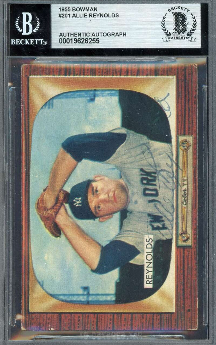 Allie Reynolds Beckett BAS Vintage Signed 1955 Bowman Autograph Yankees