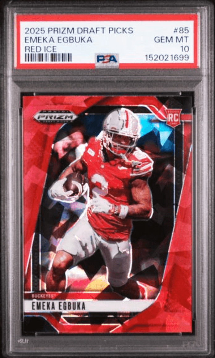 Graded 2025 Prizm DP Emeka Egbuka #85 Red Ice Rookie Football Card PSA 10